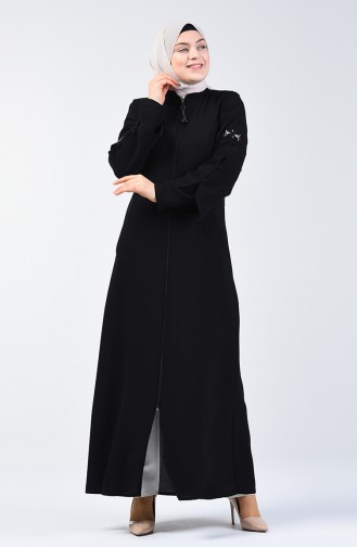 Abaya à Manches Brodé 3003-01 Noir 3003-01