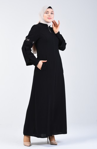 Abaya à Manches Brodé 3003-01 Noir 3003-01