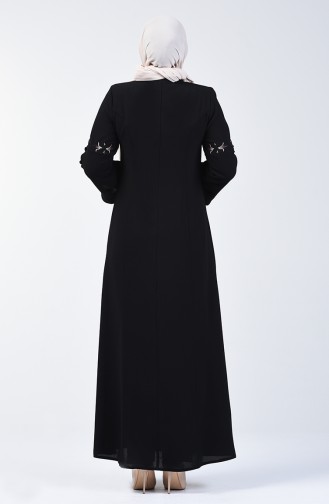 Abaya à Manches Brodé 3003-01 Noir 3003-01