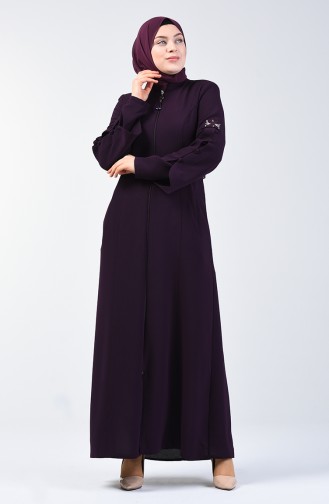 Sleeve Embroidered Abaya 3003-04 Purple 3003-04