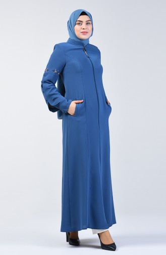 Abaya à Manches Brodé 3003-05 Bleu Clair 3003-05