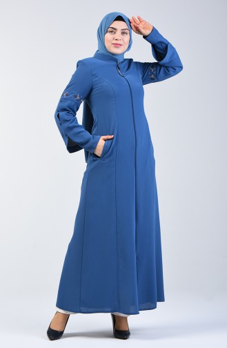 Abaya à Manches Brodé 3003-05 Bleu Clair 3003-05