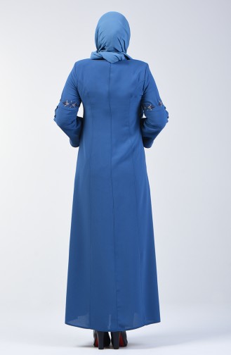 Abaya à Manches Brodé 3003-05 Bleu Clair 3003-05