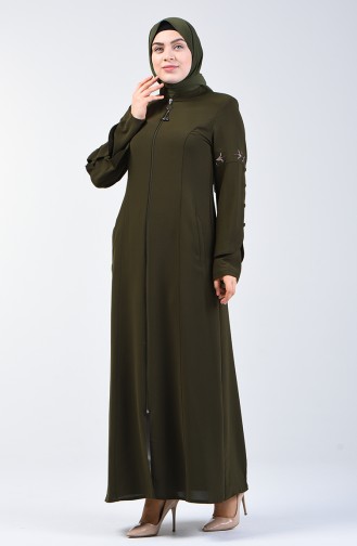 Sleeve Embroidered Abaya 3003-06 Khaki 3003-06