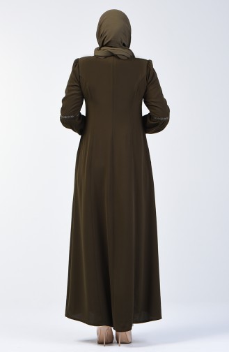 Embroidered Zippered Abaya 3006-05 Khaki 3006-05