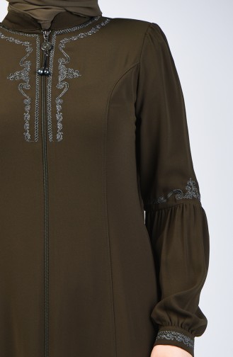 Abaya Brodé Avec Fermeture 3006-05 Khaki 3006-05