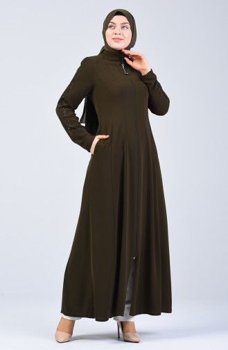 Lacy Zippered Abaya 3007-02 Khaki 3007-02