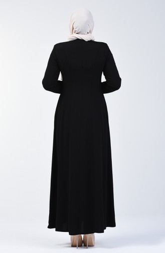 Abaya à Dentelle Avec Fermeture 3007-04 Noir 3007-04