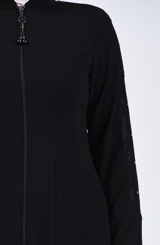 Lacy Zippered Abaya 3007-04 Black 3007-04