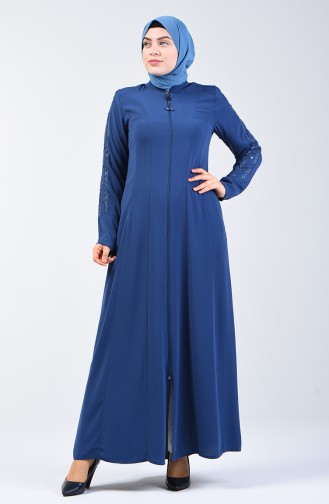 Spitzen Abaya mit Reissverschluss 3007-05 Indigo 3007-05