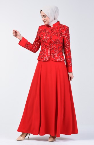 Ensemble Deux Pieces Veste Robe de Soirée à Paillettes 6Y7631000A-01 Rouge 6Y7631000A-01