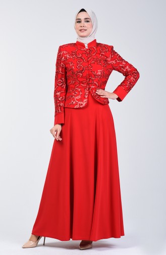 Ensemble Deux Pieces Veste Robe de Soirée à Paillettes 6Y7631000A-01 Rouge 6Y7631000A-01