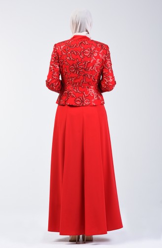 Pailletten Abendkleid Jacke Kleid Zweier Anzug 6Y7631000A-01 Rot 6Y7631000A-01