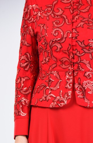 Pailletten Abendkleid Jacke Kleid Zweier Anzug 6Y7631000A-01 Rot 6Y7631000A-01