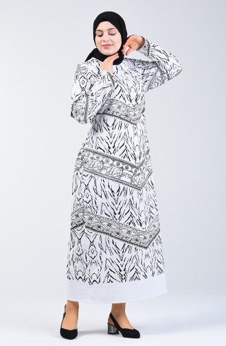 Şile Cloth Patterned Dress 4444-02 White 4444-02