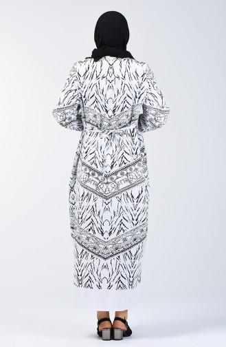 Şile Bezi Desenli Elbise 4444-02 Beyaz