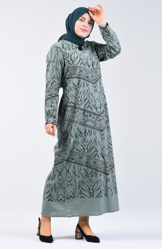 Şile Cloth Patterned Dress 4444-03 Almond Green 4444-03