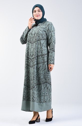 Şile Bezi Desenli Elbise 4444-03 Çağla Yeşil