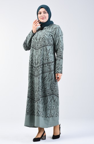 Şile Cloth Patterned Dress 4444-03 Almond Green 4444-03