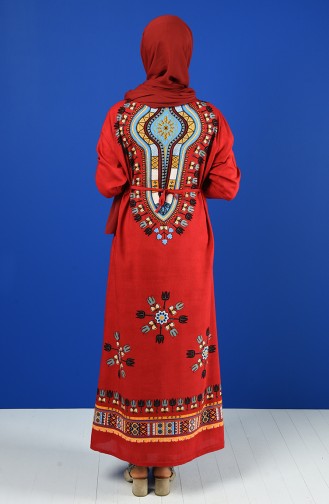 Gemustertes Kleid aus Şile-Stoff  5555-08 Weinrot 5555-08