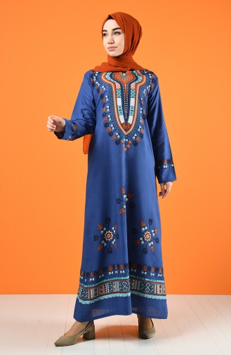 Gemustertes Kleid aus Şile-Stoff  5555-09 Indigo 5555-09