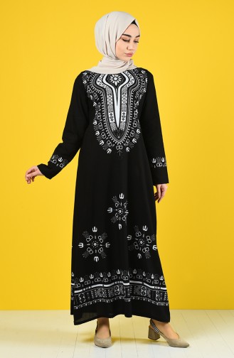 Gemustertes Kleid aus Şile-Stoff 5555-10 Schwarz Weiss 5555-10