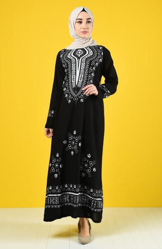 Şile Cloth Patterned Dress 5555-10 Black White 5555-10