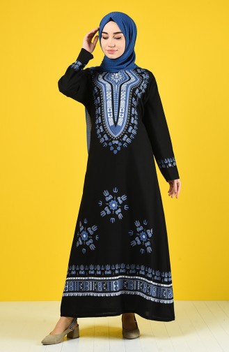 Şile Cloth Patterned Dress 5555-11 Black Indigo 5555-11
