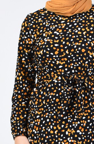Patterned Belted Dress 0362-02 Black Mustard 0362-02
