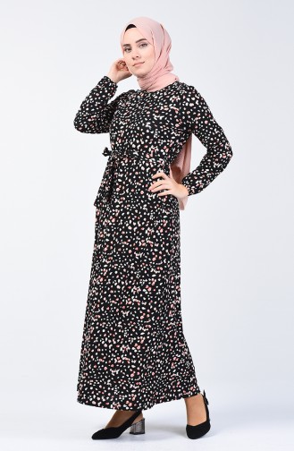 Patterned Belted Dress 0362-03 Black Powder 0362-03
