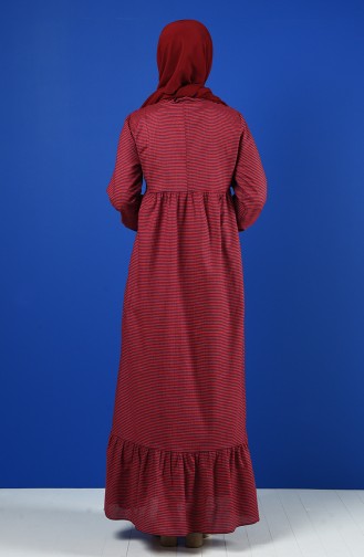 Kravat Yaka Büzgülü Elbise 1367-05 Bordo Lacivert