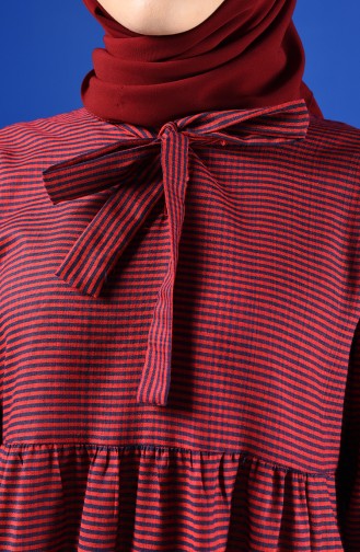 Robe Plissée avec Col Cravate 1367-05 Bordeaux Bleu Marine 1367-05