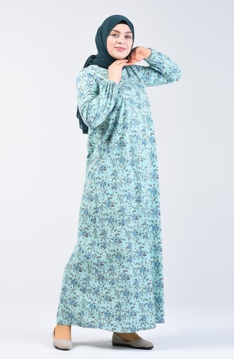 Çiçek Desenli Elbise 6169-01 Yeşil