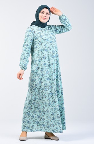 Çiçek Desenli Elbise 6169-01 Yeşil