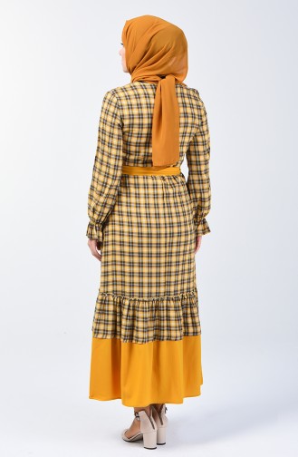 Elastic Sleeve Belted Dress 33874-02 Mustard 33874-02