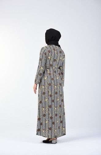 Boydan Düğmeli Desenli Elbise 80175-01 Siyah