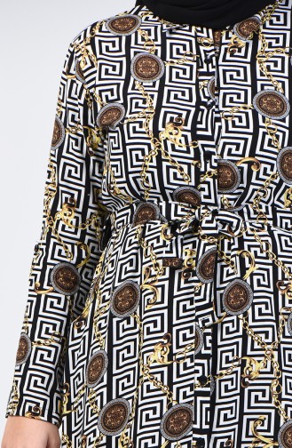Buttoned Patterned Dress 80175-01 Black 80175-01