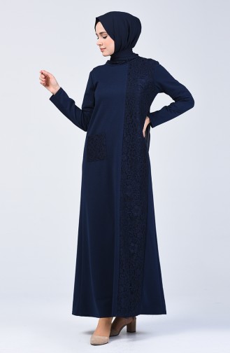 Robe Garnie à Dentelle 3157-02 Bleu Marine 3157-02