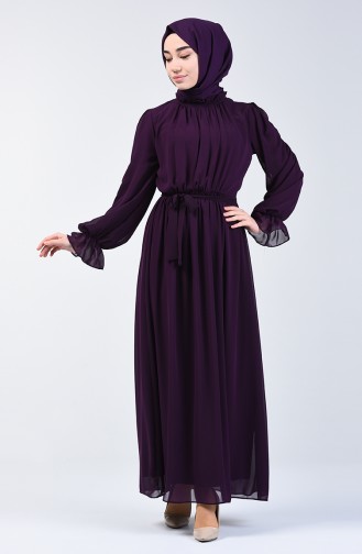 Belted Chiffon Dress 5133-08 Purple 5133-08