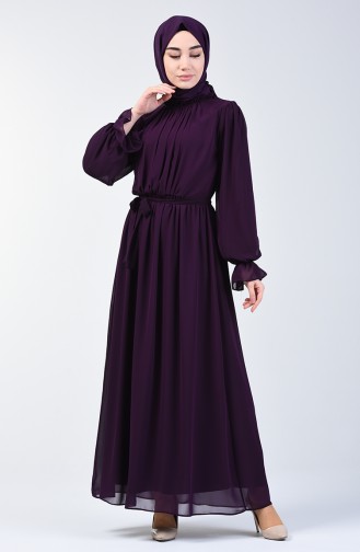 Belted Chiffon Dress 5133-08 Purple 5133-08