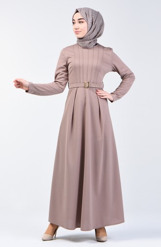 Kleid mit Gürtel 1404-01 Beige 1404-01