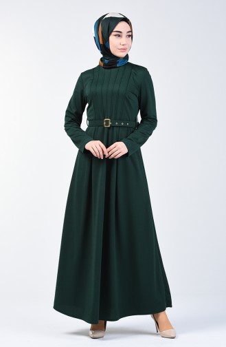 Robe à Ceinture 1404-04 Vert émeraude 1404-04