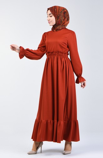 Beli Lastikli Elbise 4532-04 Kiremit