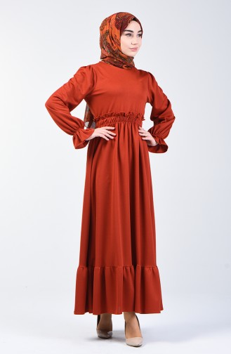 Beli Lastikli Elbise 4532-04 Kiremit
