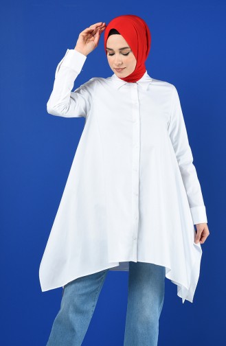 Düğmeli Salaş Tunik 9089-01 Beyaz