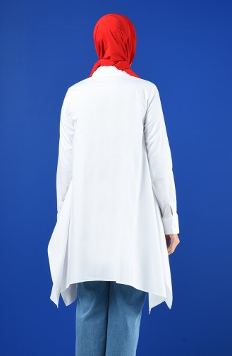 Düğmeli Salaş Tunik 9089-01 Beyaz