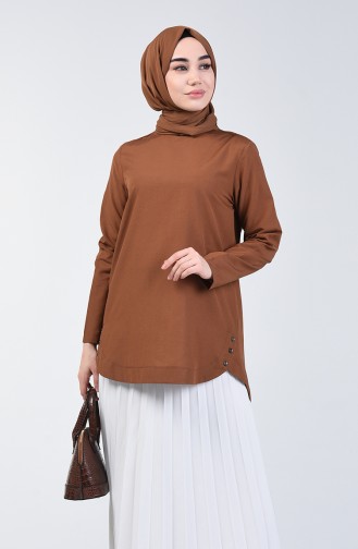 Yanları Düğme Detaylı Tunik 3148-07 Camel