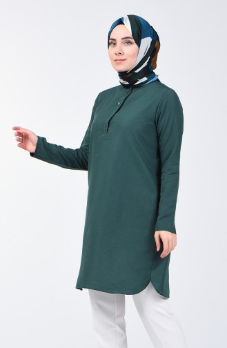 Düğmeli Tunik 3168-01 Zümrüt Yeşili