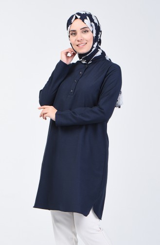Buttoned Tunic 3168-09 Navy Blue 3168-09