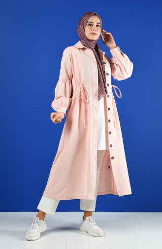 Arm Detailed Shirred Coat 9035-01 Powder 9035-01